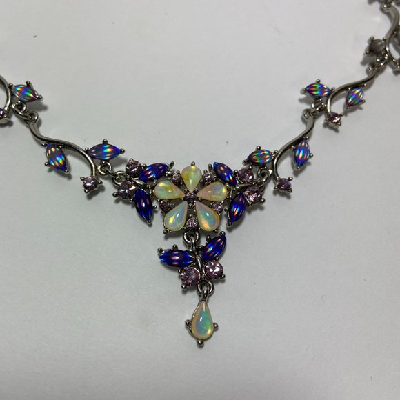 Iridescent Crystal Floral Statement Necklace - Picture 3 of 14